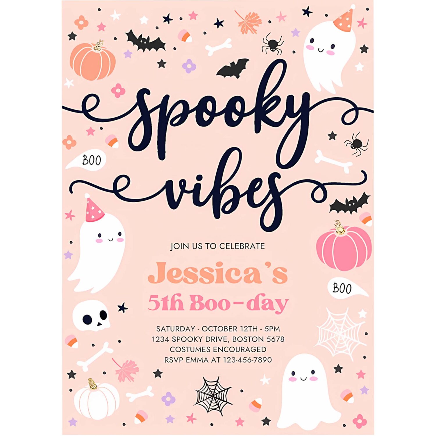 Editable spooky vibes halloween ghost any age birthday party invitation ghost spooky birthday party spooktacular party instant download ds 4