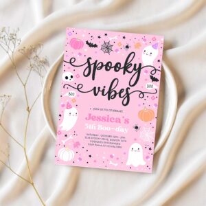 Editable spooky vibes halloween ghost any age birthday party invitation ghost spooky birthday party spooktacular party instant download f4 1