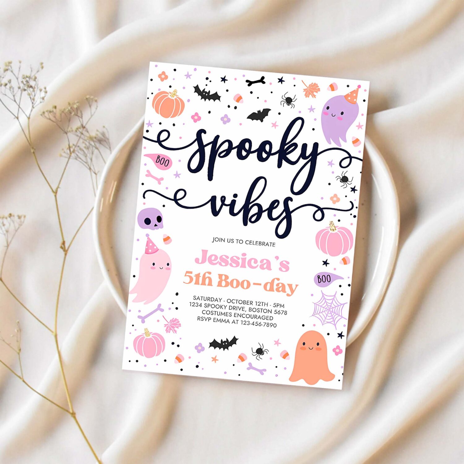 Editable spooky vibes halloween ghost any age birthday party invitation ghost spooky birthday party spooktacular party instant download f6 1