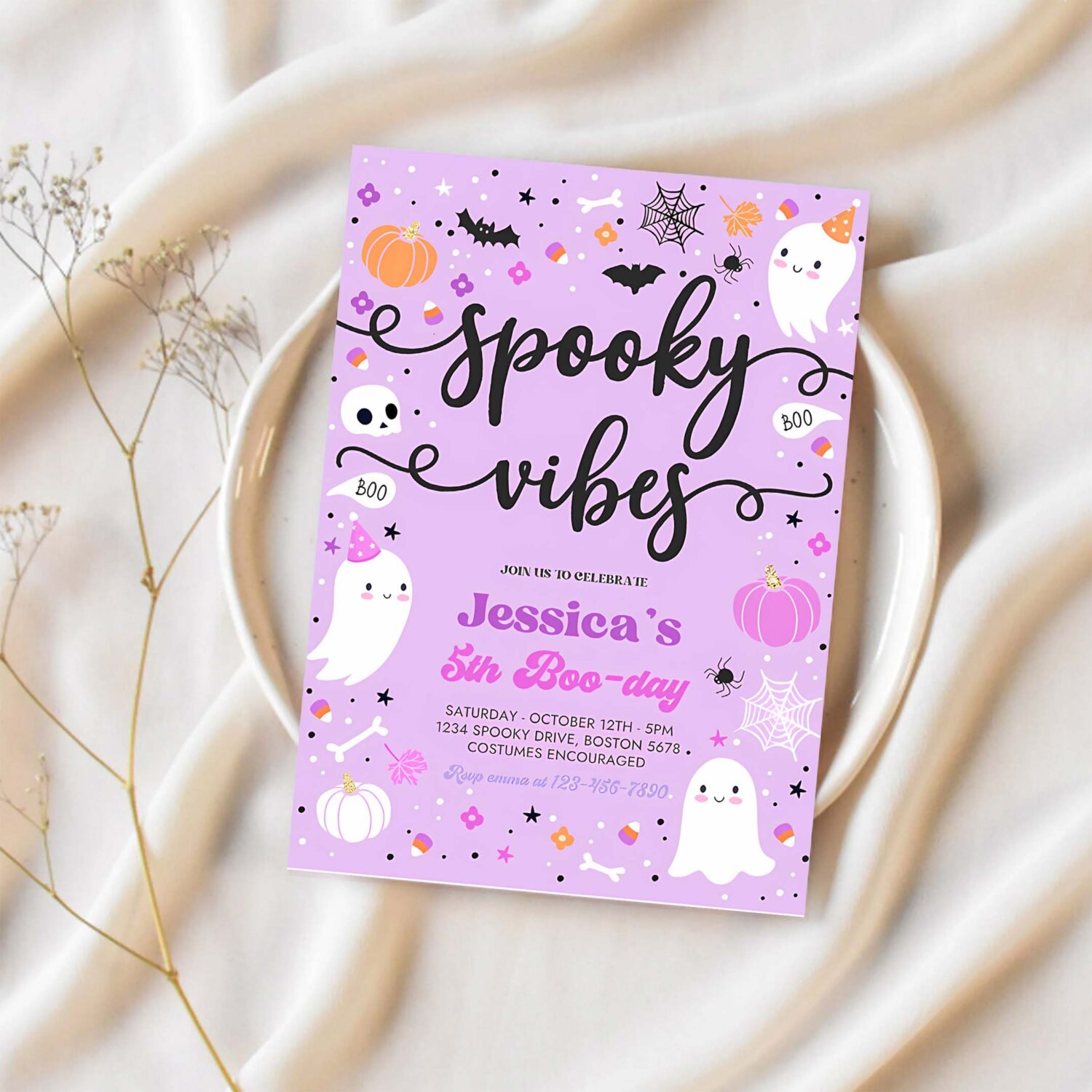 Editable spooky vibes halloween ghost any age birthday party invitation ghost spooky birthday party spooktacular party instant download l1 1