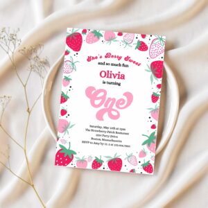 Editable strawberry 1st birthday party invitation berry first birthday invitation summer berries 1st birthday berry sweet 1