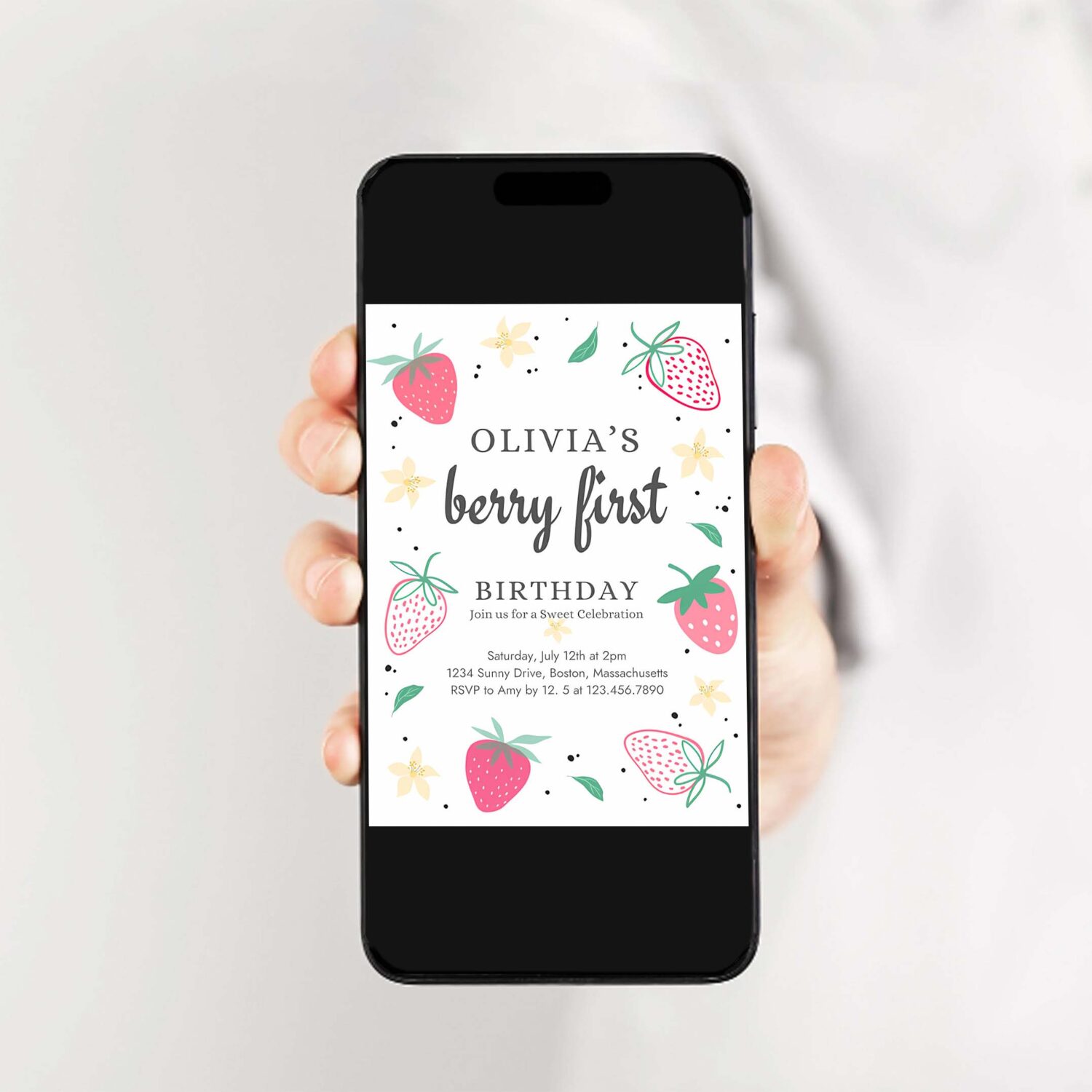 Editable strawberry 1st birthday party invite berry first birthday invitation summer berries 1st birthday berry sweet 2