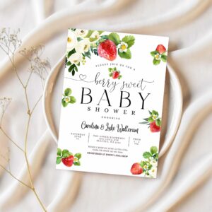 Editable strawberry baby shower invitation berry sweet baby shower invite berry sweet baby shower invite printable 1