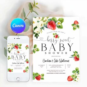 Strawberry Invitation, Strawberry Baby Shower Invitation
