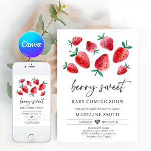Strawberry Invitation, Strawberry Baby Shower Invitation