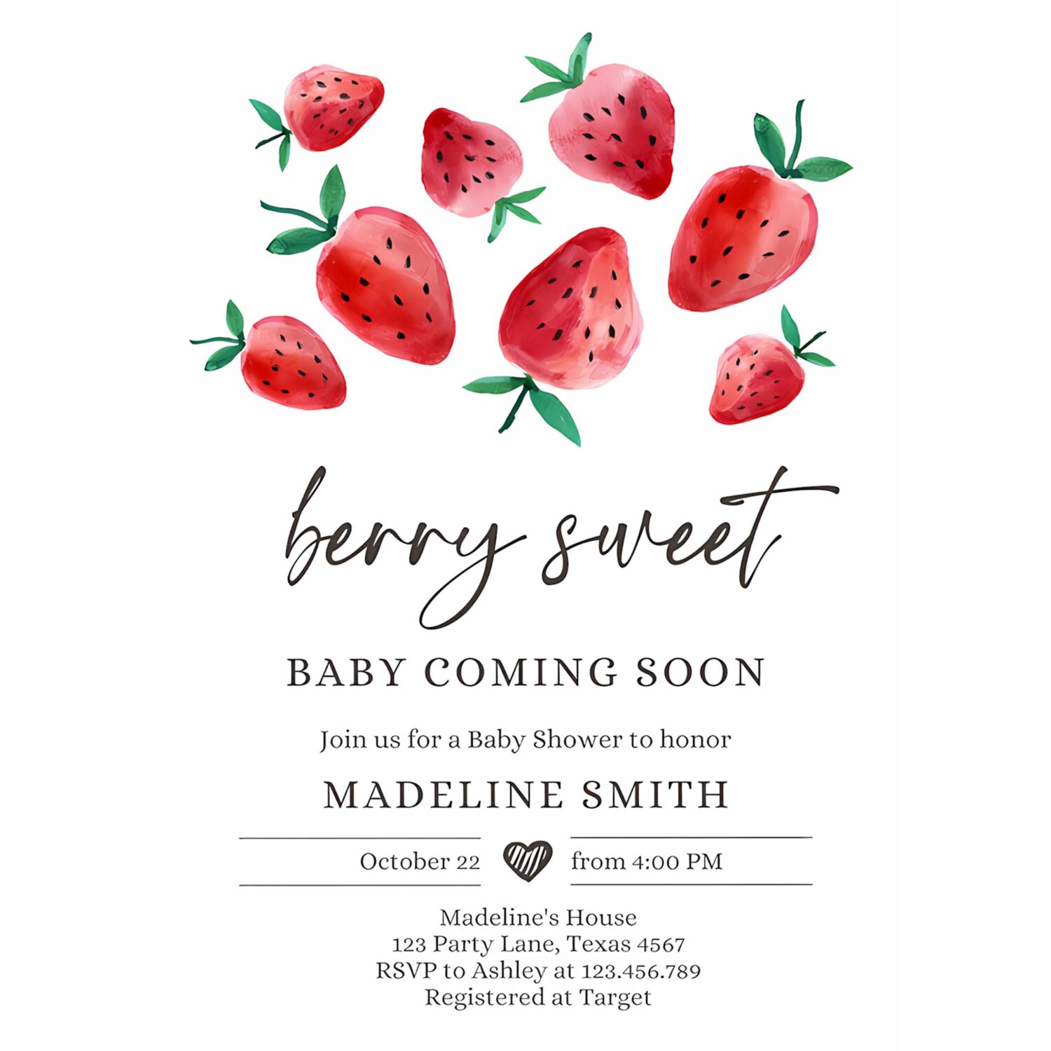Editable strawberry baby shower invitation cute berry sweet baby girl strawberries summer download printable template corjl digital 0399 4