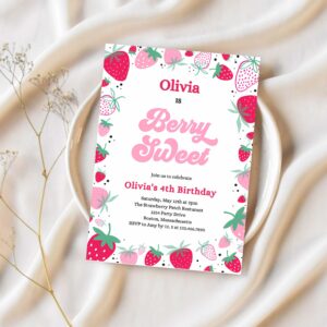Editable strawberry birthday invitation berry sweet birthday invitation summer berries any age berry sweet party 1