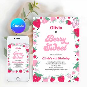 Strawberry Invitation, Strawberry Birthday Invitation