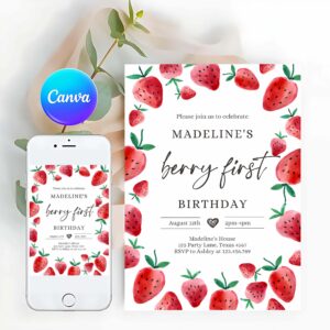 Strawberry Invitation, Strawberry Birthday Invitation