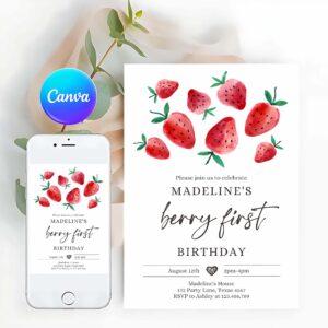 Strawberry Invitation, Strawberry Birthday Invitation