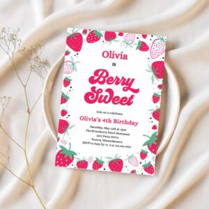 Editable strawberry birthday party invitation berry sweet birthday invitation summer berries any age berry sweet party 1