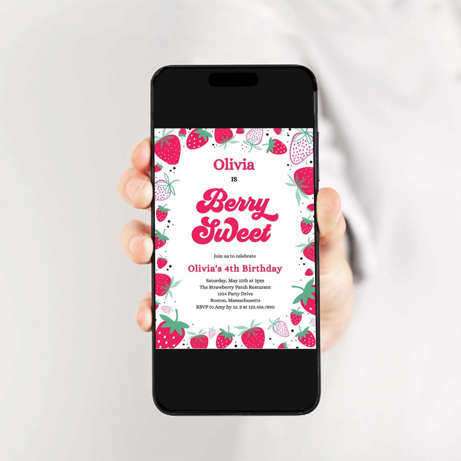 Editable strawberry birthday party invitation berry sweet birthday invitation summer berries any age berry sweet party 2