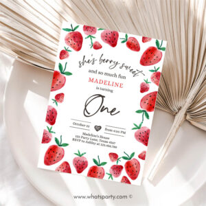 Berry First Invitation, Strawberry Birthday Party Invitation First Birthday, Birthday Berry Sweet Girl Cute Strawberries Invitation