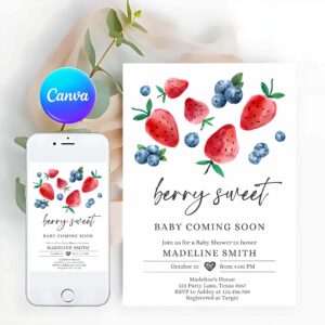 Strawberry Invitation, Strawberry Blueberry Baby Shower Invitation
