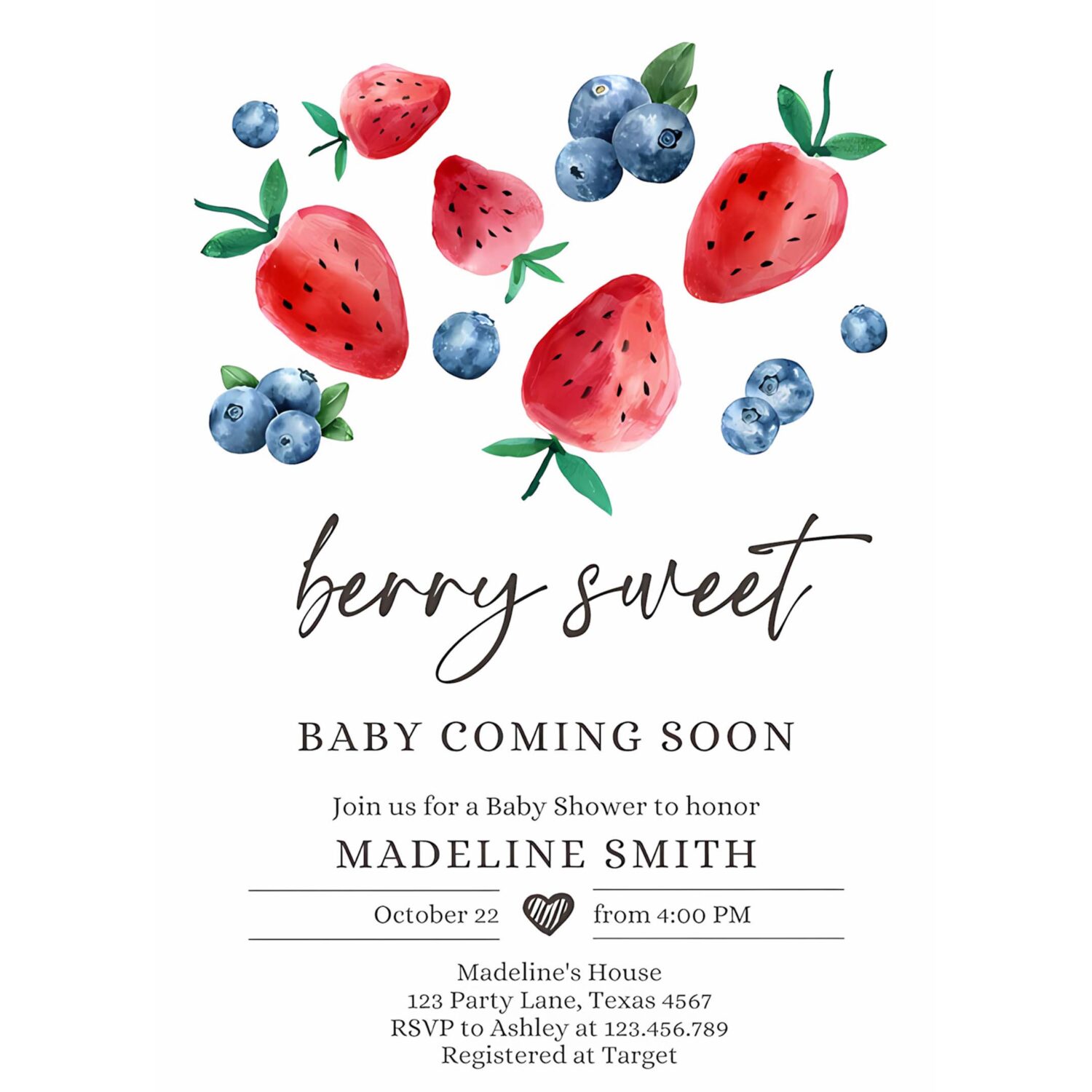 Editable strawberry blueberry baby shower invitation cute berry sweet baby strawberries twin download printable template corjl digital 0399 4