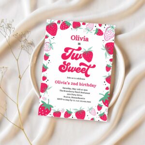 Editable strawberry two sweet birthday invitation two sweet strawberry 2nd birthday summer berries party 1