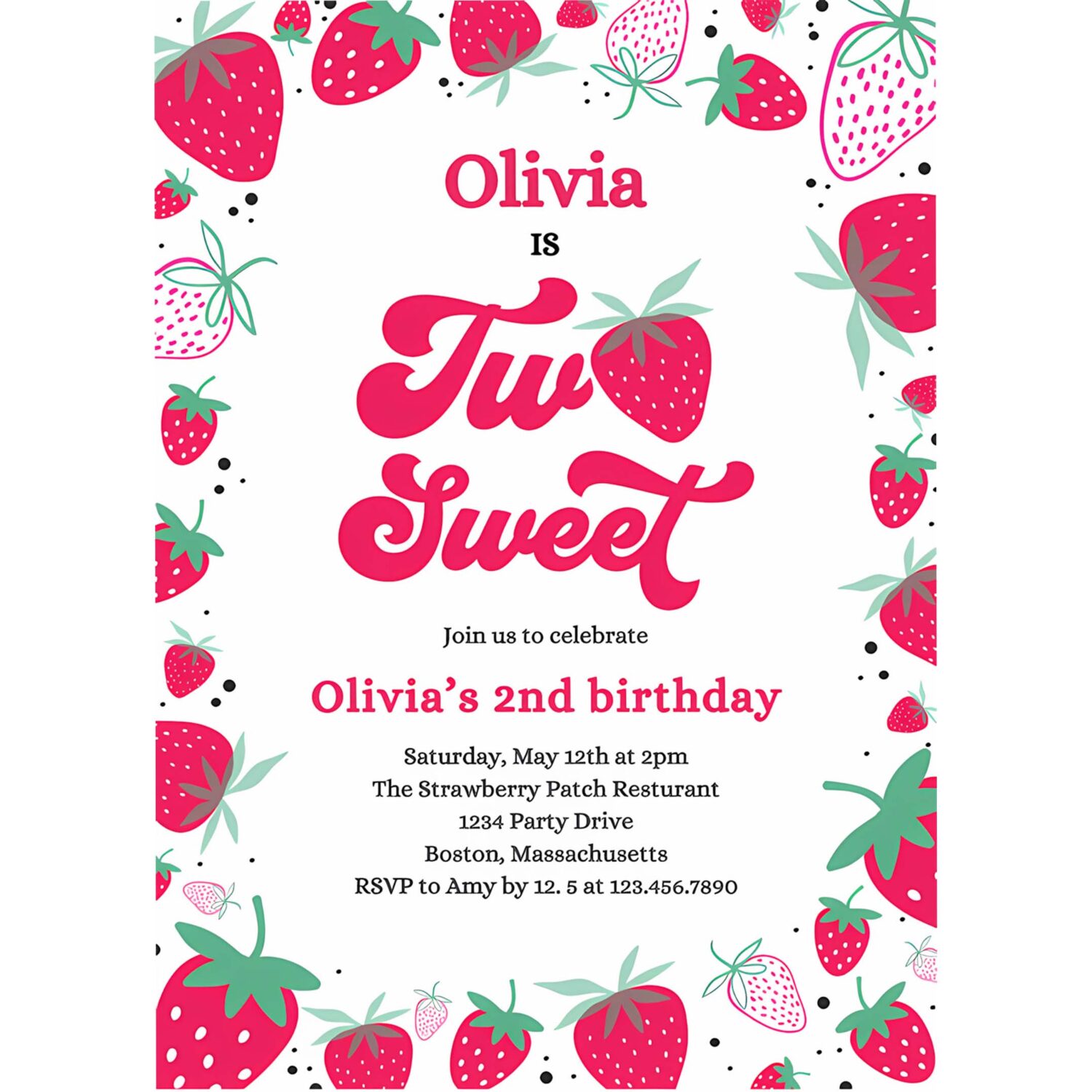 Editable strawberry two sweet birthday invitation two sweet strawberry 2nd birthday summer berries party 4