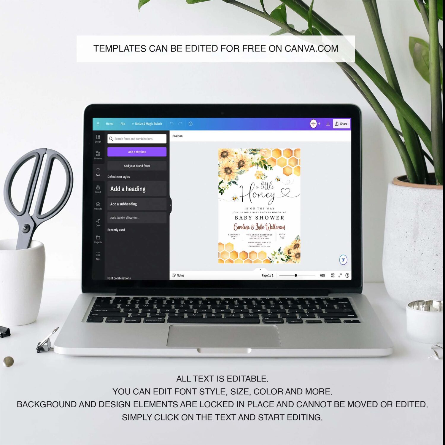 Editable sunflower bee a little honey baby shower invitation gender neutral baby shower invite printable template 3