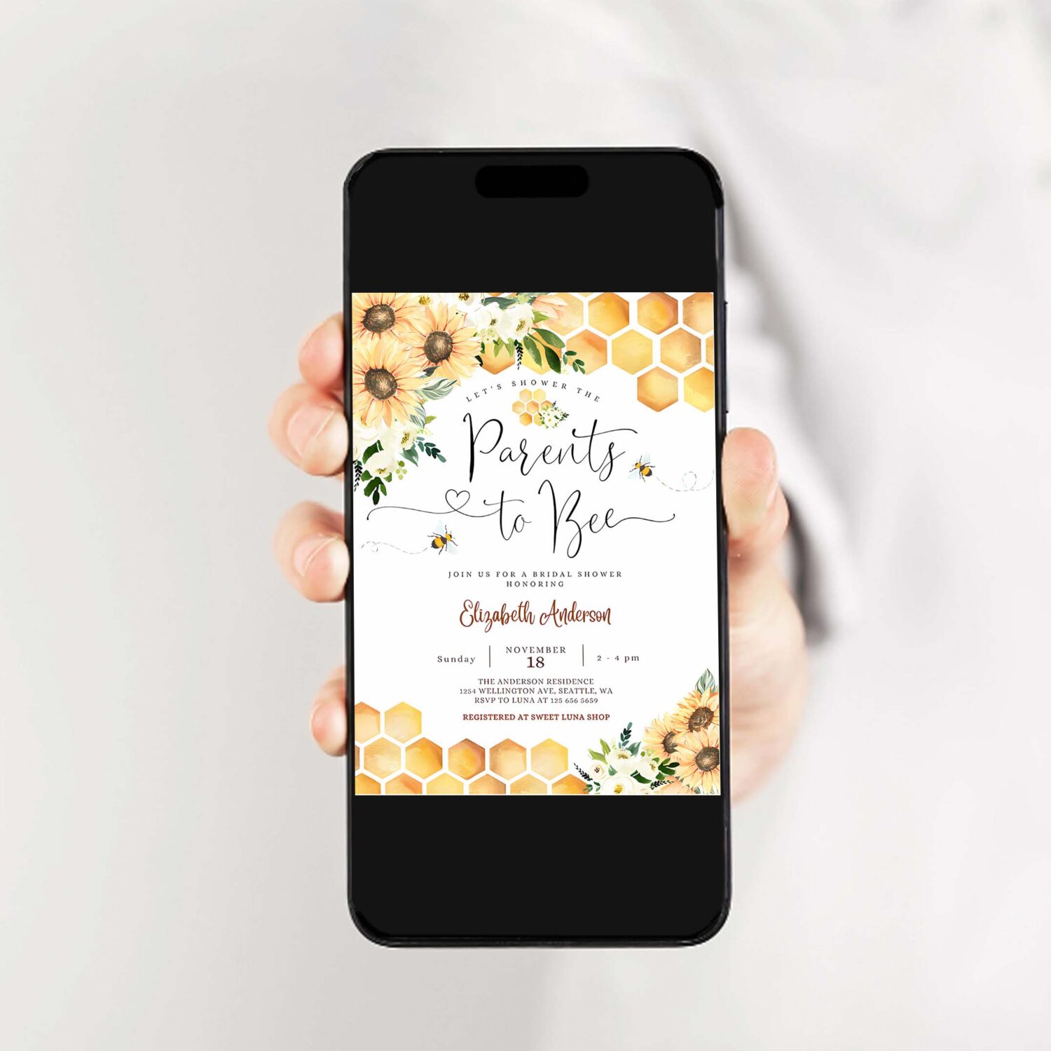 Editable sunflower bee parents to bee baby shower invitation gender neutral baby shower invite printable template 2