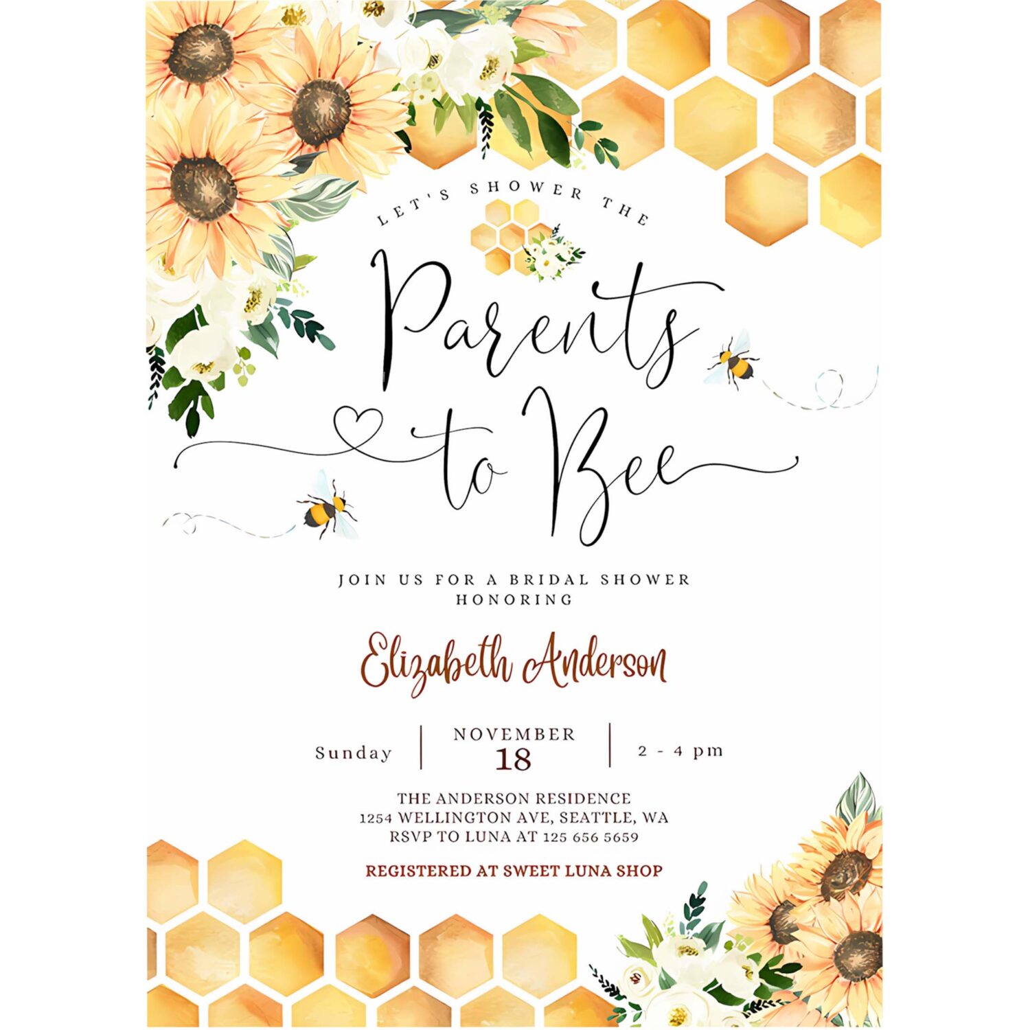 Editable sunflower bee parents to bee baby shower invitation gender neutral baby shower invite printable template 4