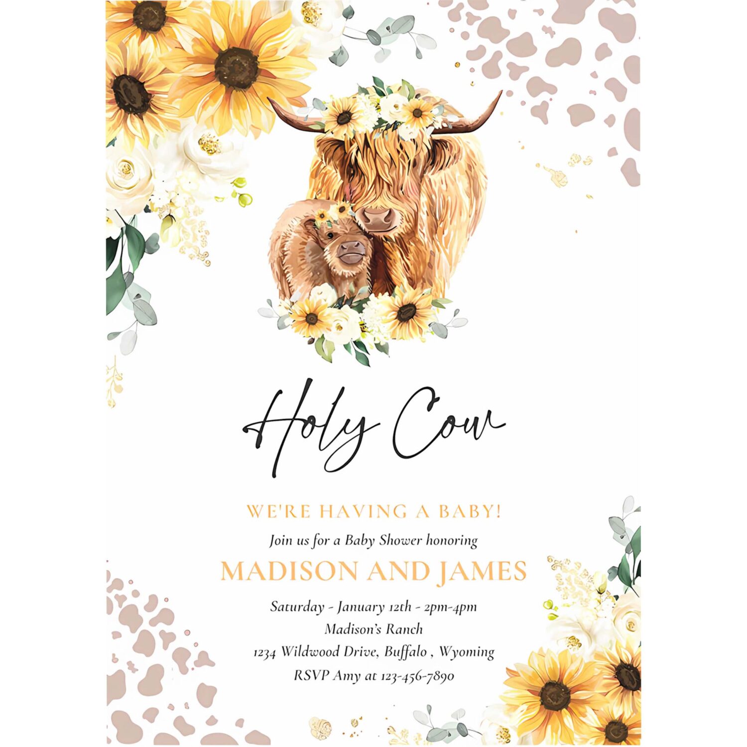 Editable sunflower cow baby shower invitation holy cow were having a baby summer highland cow baby shower invitation instant download qs 4
