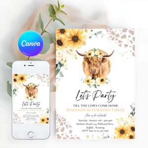 Fun In The Sun Invitation, Sunflower Cow Birthday Party Invitation