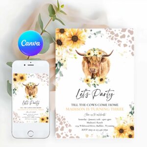 Fun In The Sun Invitation, Sunflower Cow Birthday Party Invitation