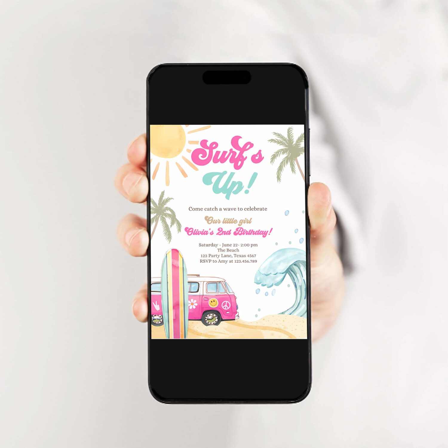 Editable surf up birthday party invitation retro surfboard beach party wave surfer the big one invite download template corjl digital 0433 2