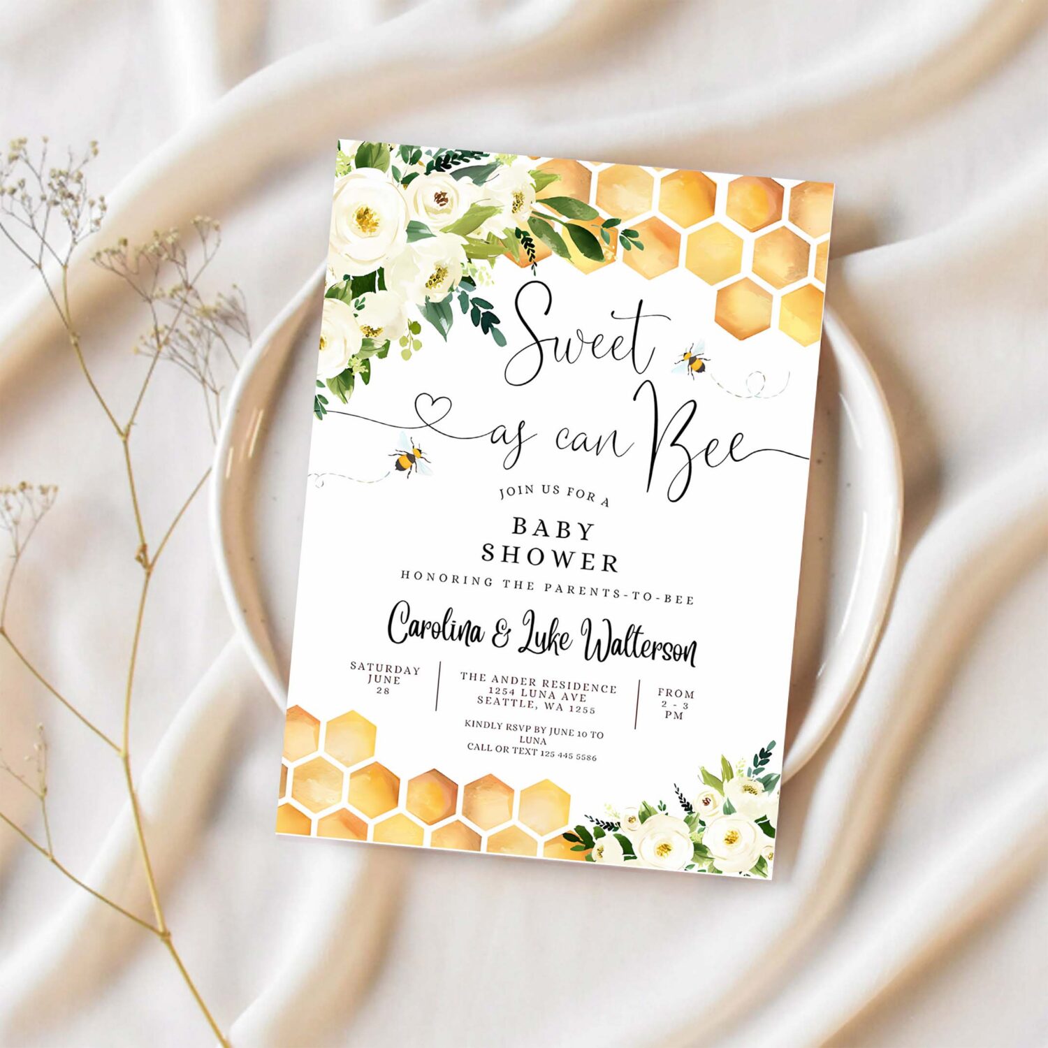 Editable sweet as can bee baby shower invitation gender neutral mommy to bee shower invite printable template 1