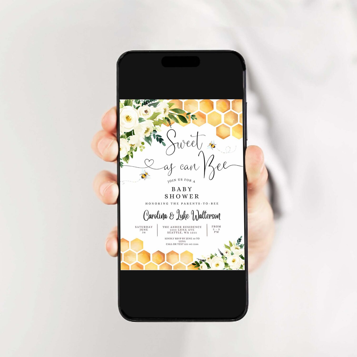 Editable sweet as can bee baby shower invitation gender neutral mommy to bee shower invite printable template 2