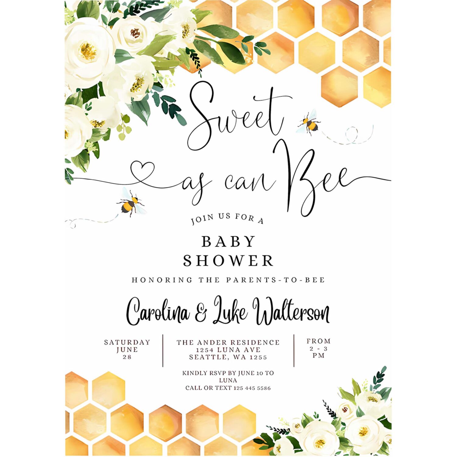 Editable sweet as can bee baby shower invitation gender neutral mommy to bee shower invite printable template 4