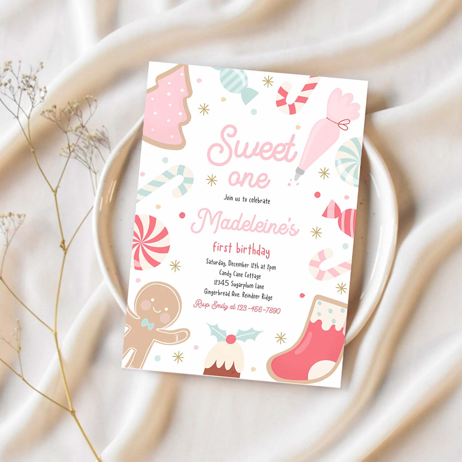 Editable sweet one christmas cookie birthday party invitation holiday cookie 1st birthday sweet one christmas party instant download sw4 1