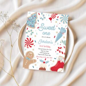 Editable sweet one christmas cookie birthday party invitation holiday cookie 1st birthday sweet one christmas party instant download swj 1