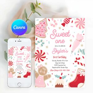 Cookie Party Invitation, Sweet One Christmas Cookie Birthday Party Invitation Holiday Cookie 1st Birthday Sweet One Christmas Party