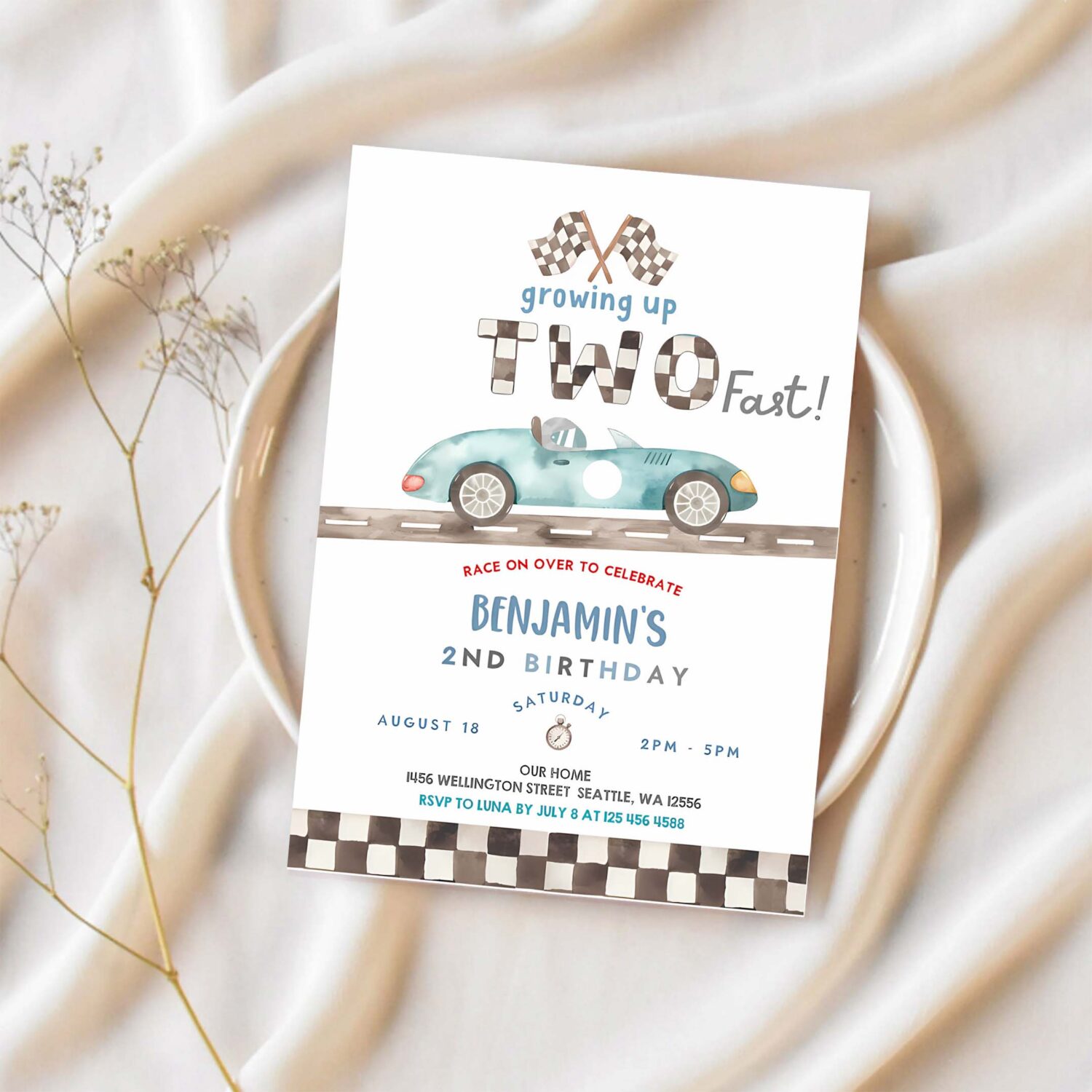 Editable two fast birthday invitation 2nd birthday race car birthday invitation car race birthday party invite 1