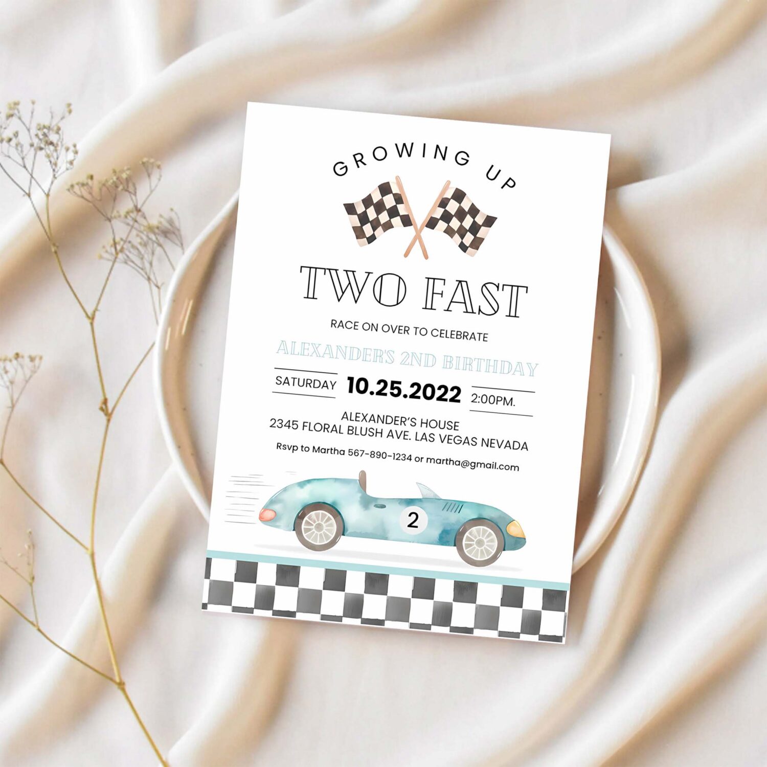 Editable two fast birthday invitation race car 2nd birthday invite racing car vintage racecar printable template 1
