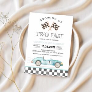 Editable two fast birthday invitation race car 2nd birthday invite racing car vintage racecar printable template 1