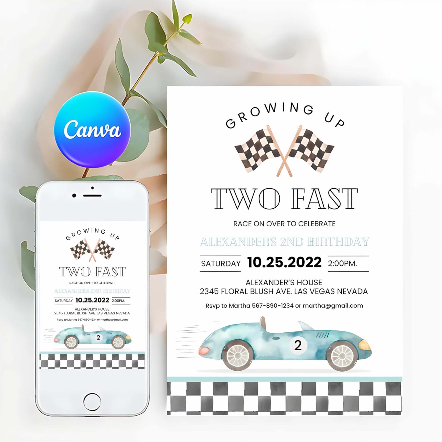 Editable two fast birthday invitation race car 2nd birthday invite racing car vintage racecar printable template