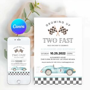 Racing Car Invitation, Race Car 2nd Birthday, Invite, Racing Car Vintage Racecar Invitation
