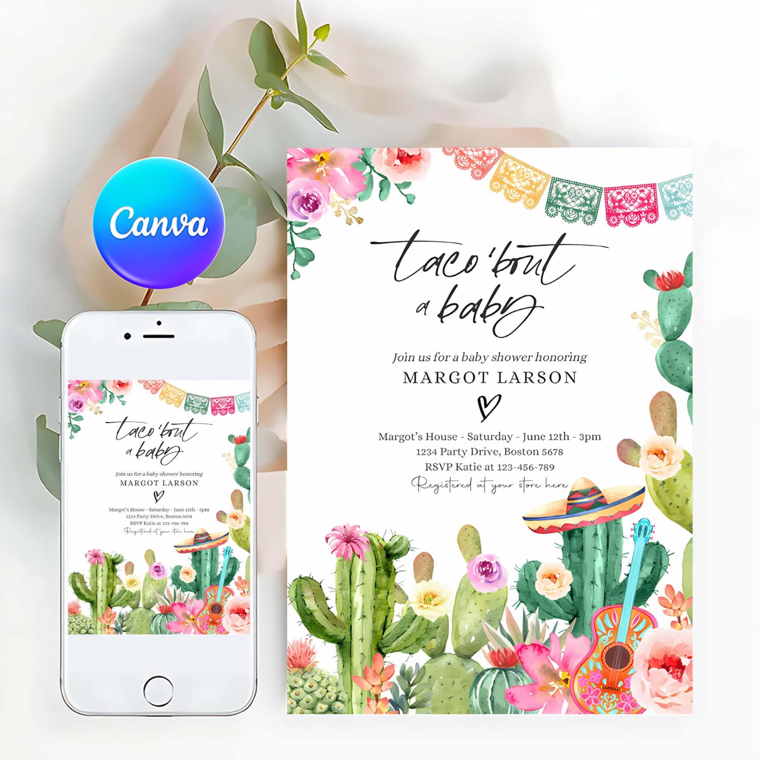 Editable taco bout a baby invitation taco baby shower invitation taco baby shower fiesta cactus baby shower