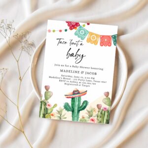 Editable taco bout a baby shower invitation cactus mexican fiesta baby shower desert floral download printable invite template corjl 0404 1