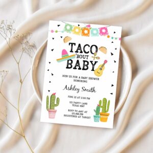 Editable taco bout a baby shower invitation cactus mexican fiesta baby shower taco sombrero download printable invite template corjl 0161 1