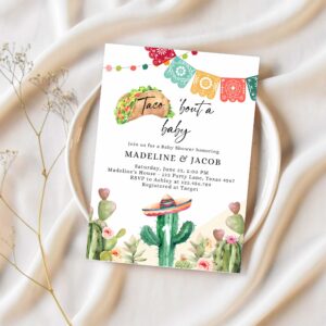 Editable taco bout a baby shower invitations cactus mexican fiesta baby shower desert floral download printable invite template corjl 0404 1