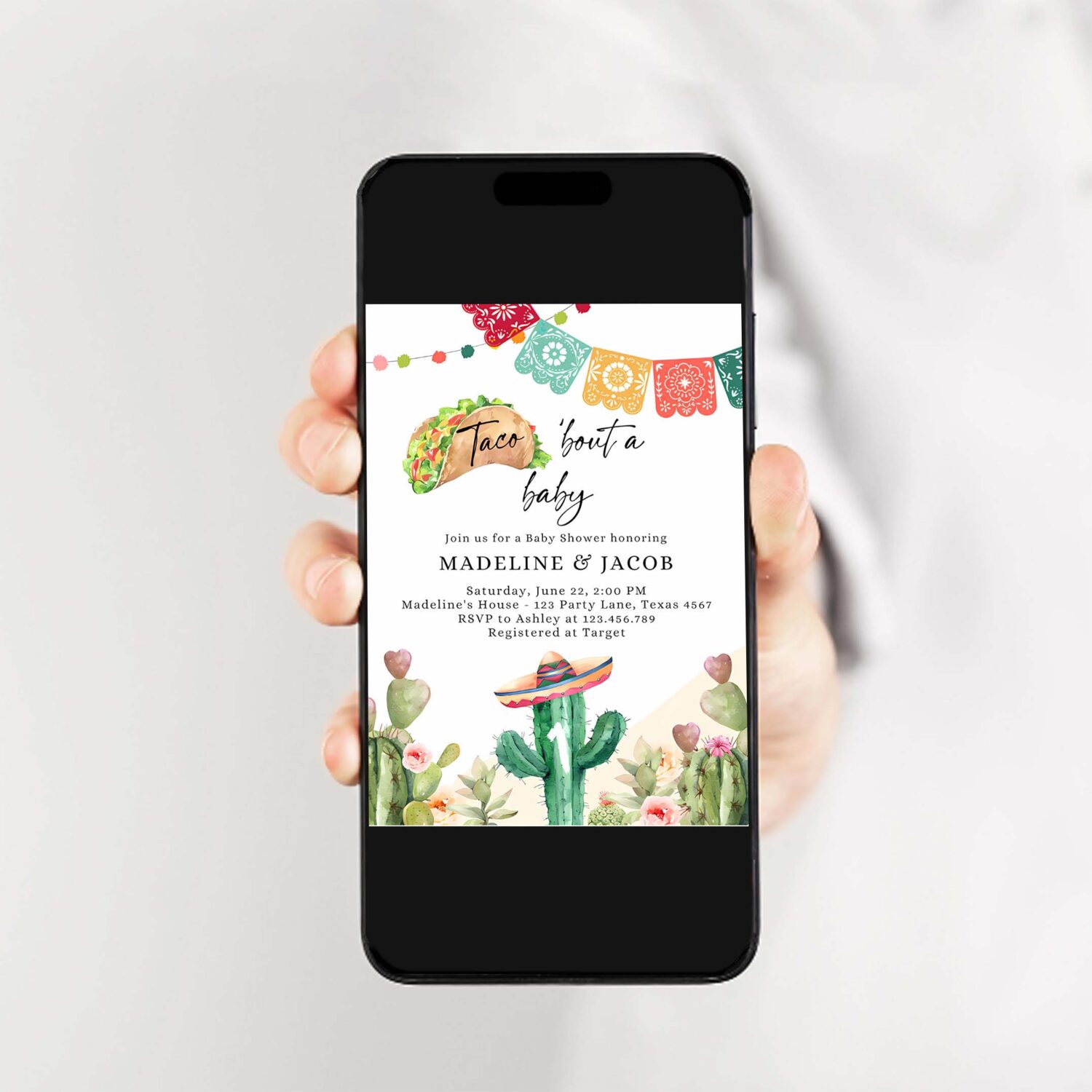 Editable taco bout a baby shower invitations cactus mexican fiesta baby shower desert floral download printable invite template corjl 0404 2