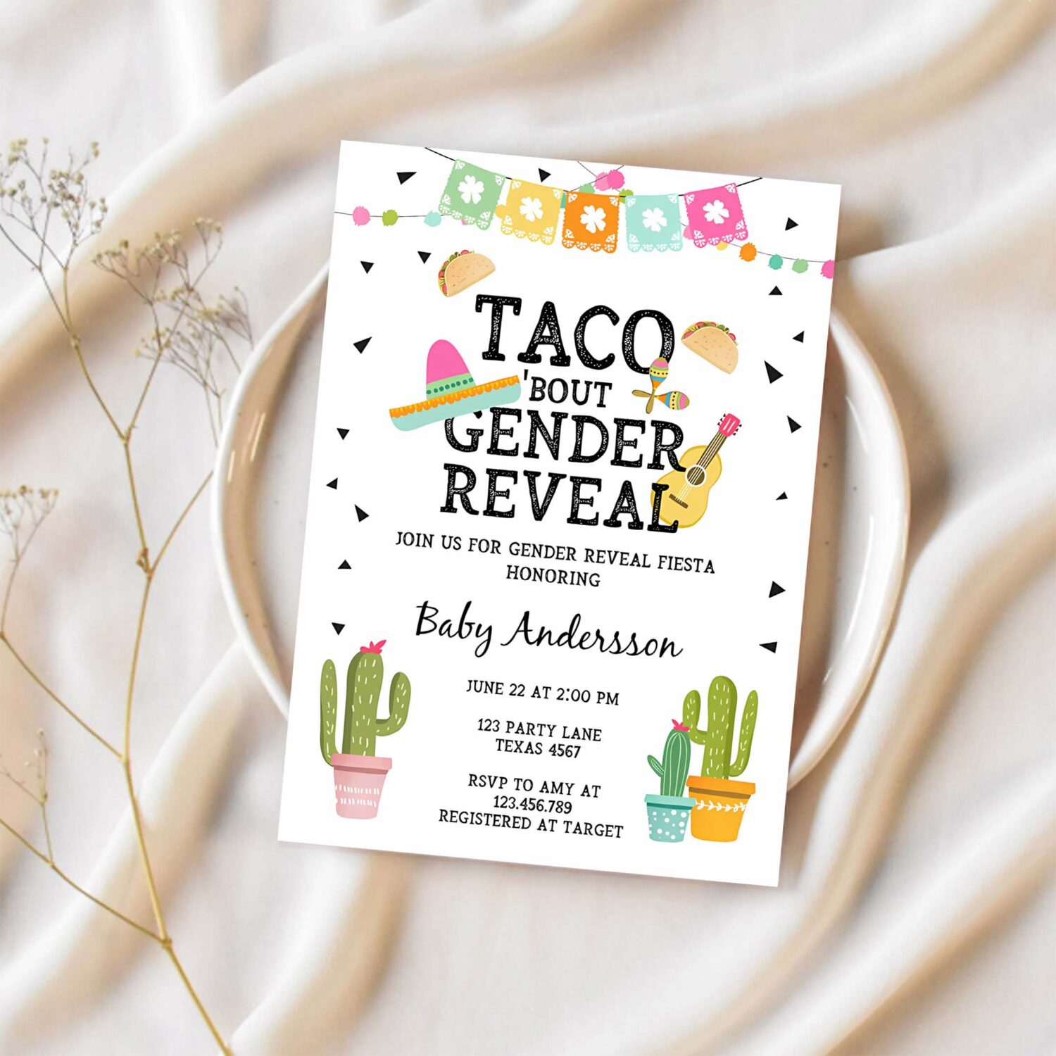 Editable taco bout a gender reveal invitation cactus mexican fiesta he or she boy or girl party download printable corjl template 0161 1