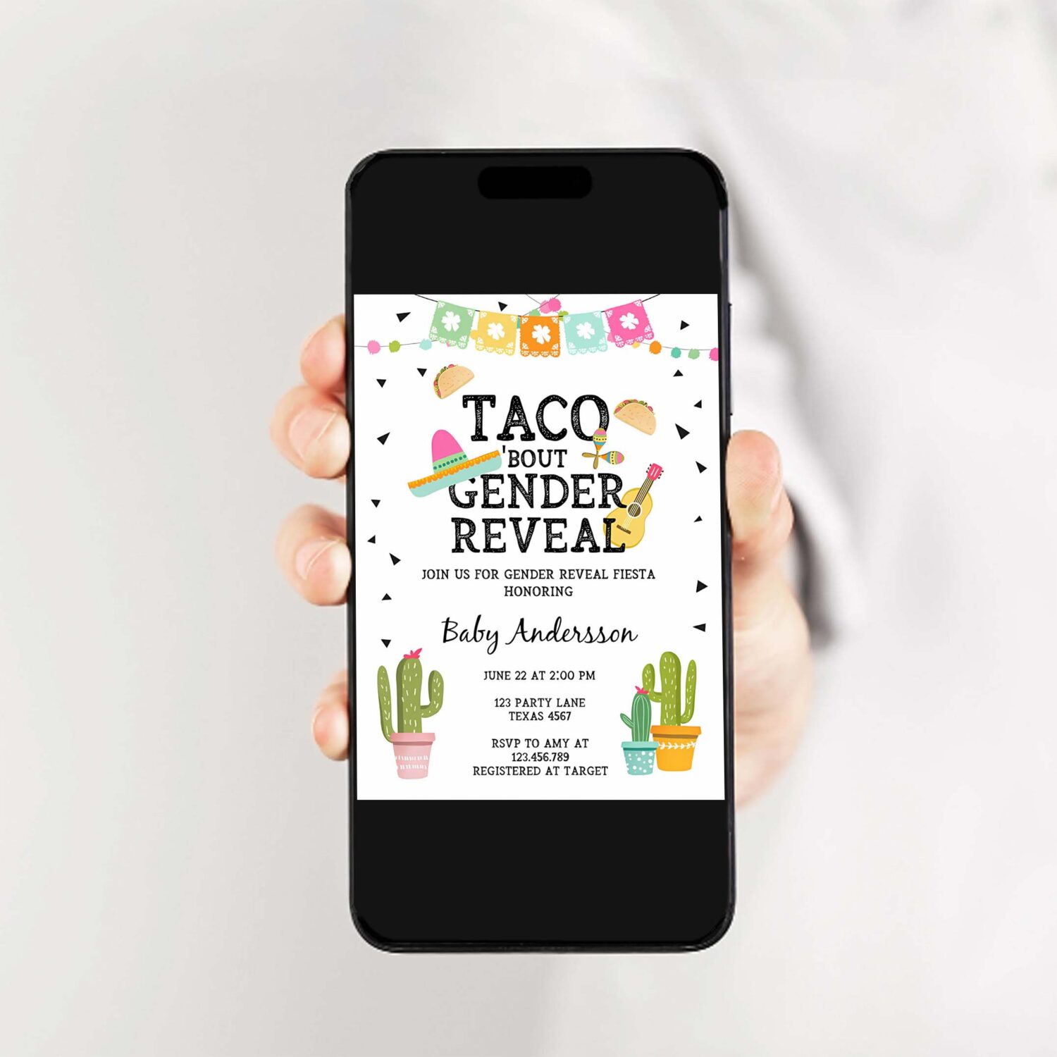 Editable taco bout a gender reveal invitation cactus mexican fiesta he or she boy or girl party download printable corjl template 0161 2