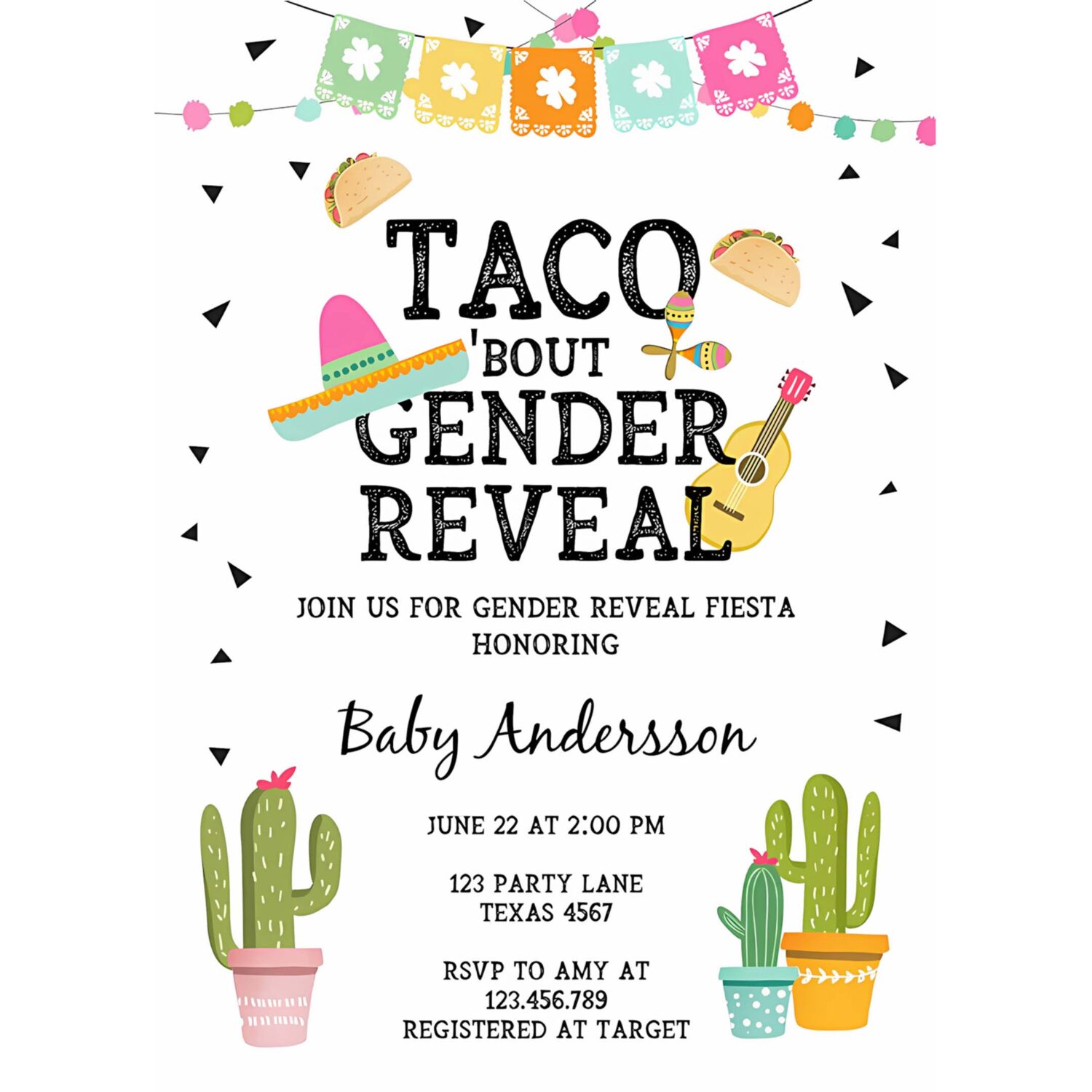 Editable taco bout a gender reveal invitation cactus mexican fiesta he or she boy or girl party download printable corjl template 0161 4