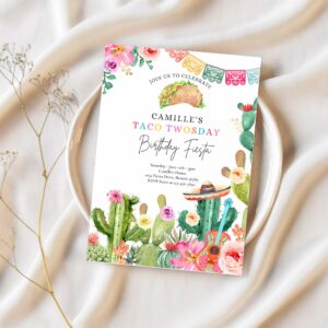 Editable taco twosday 2nd birthday fiesta party invitation fiesta 2nd birthday party watercolor cactus mexican birthday party 1