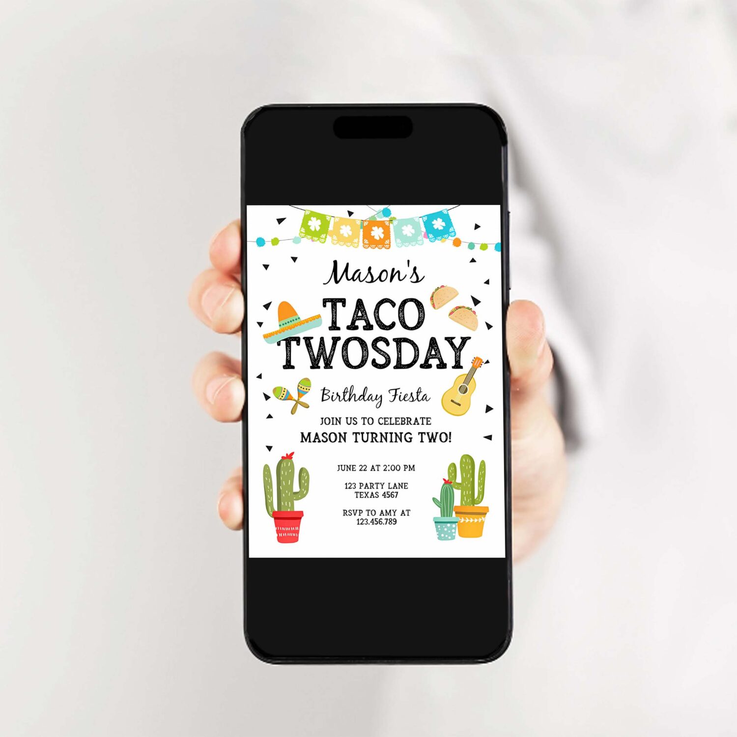Editable taco twosday invitation mexican twosday birthday fiesta 2nd birthday boy fiesta two 2