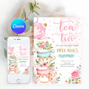 Tea Party Invitation, Tea For Two Birthday Invitation